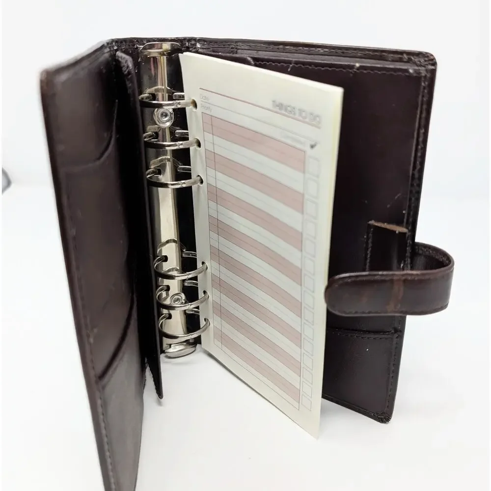 Vintage 90s Perry Ellis Planner Dark Brown Calfskin Leather Organizer